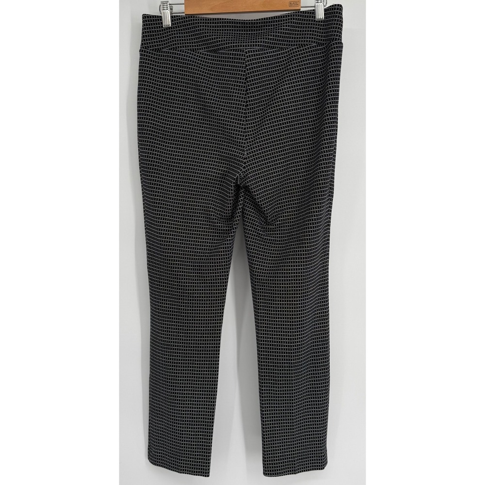 Adrienne Vittadini Black White Micro Grid Pull On Straight Leg Pants Womens Sz L - Picture 6 of 11